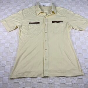 Joel Profiles‎ Mens Button Polo Shirt SIze Large Yellow with Striped Pockets